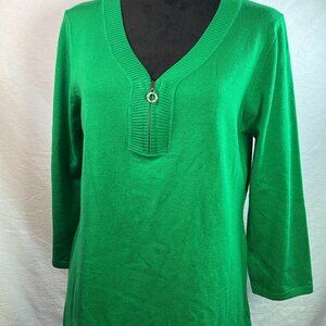 Cable & Gauge Kelly Green 1/4 Zip Tunic Rhinestone Zipper Pull St Patricks Day